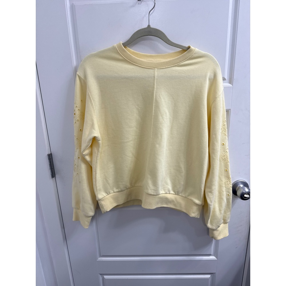 House of Harlow 1960 Womens Yellow Eyelet Embroidered Sleeve Sweatshirt Medium